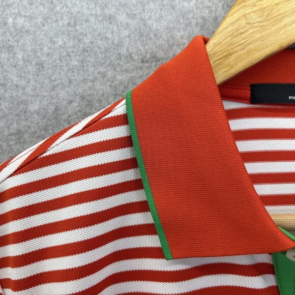 Men's RLX Ralph Lauren Polo Shirt Medium Maritime Orange White Striped Prep Golf - Picture 7 of 12